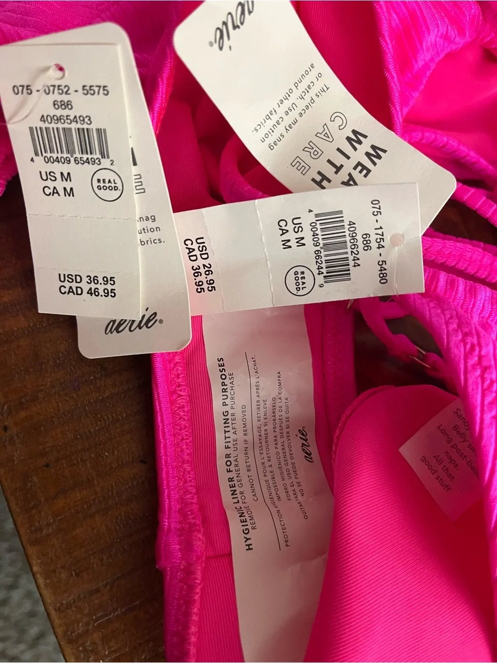NWT Aerie FULL SET Shine Rib Halter Top + Cheekiest Strappy Bottom Miami Pink